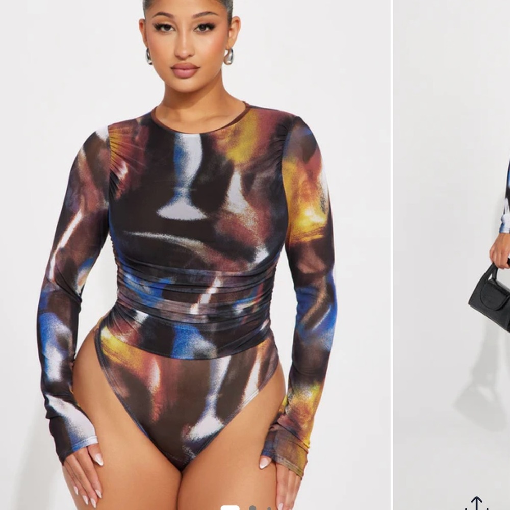Fashion Nova Vibrant Abstract Long Sleeve Bodysuit